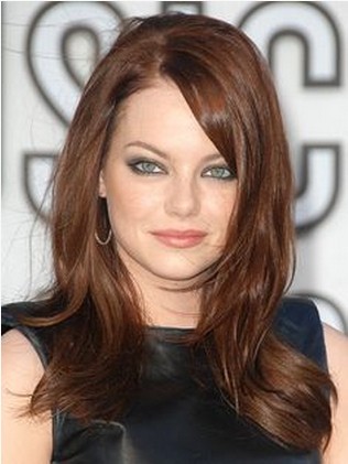 Long Wavy Brunette Hairstyle with Side Bangs for Round Face