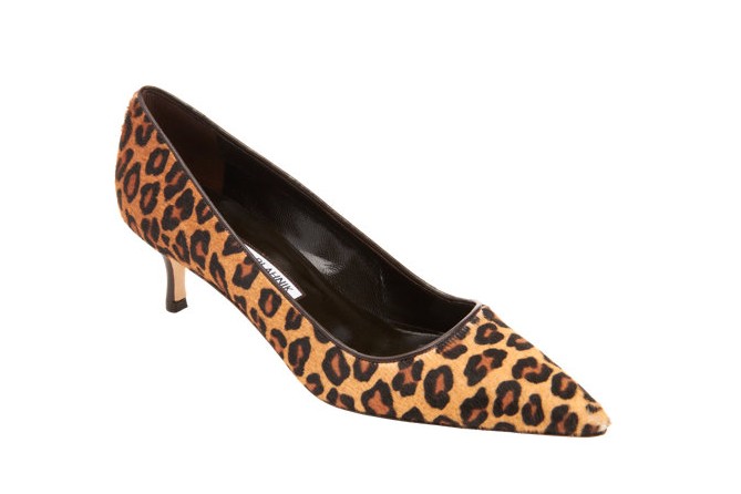 MANOLO BLAHNIK Leopard Pointed-Toe Kitten Pump