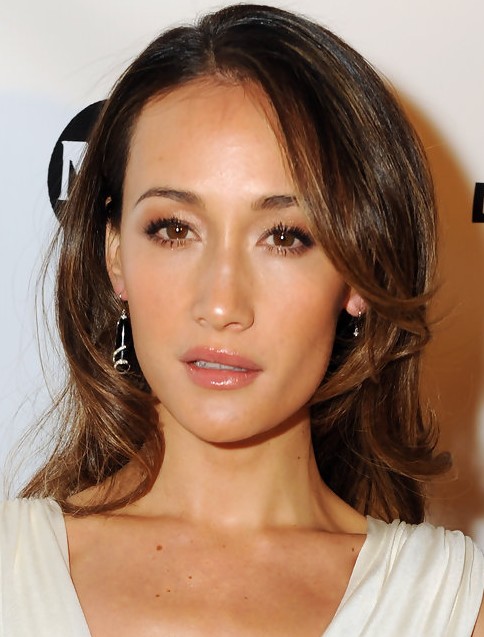 Maggie Q Medium Hairstyles: Voguish Side-Parted Wavy Haircut