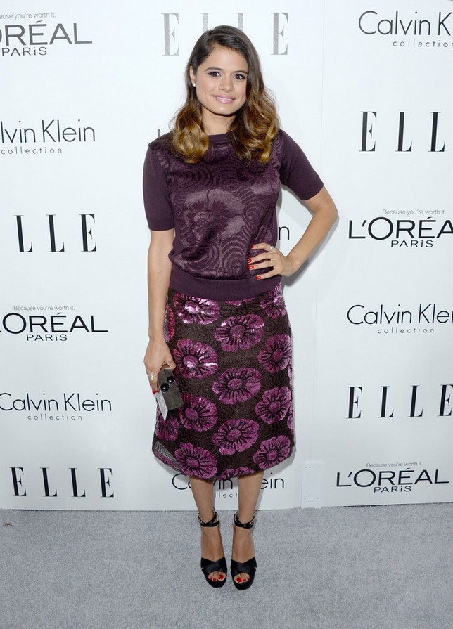 Melonie Diaz Plum-colored Print Knit Top