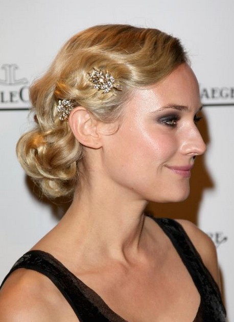 Retro Wedding Updo Hairstyle with Diamond Pins