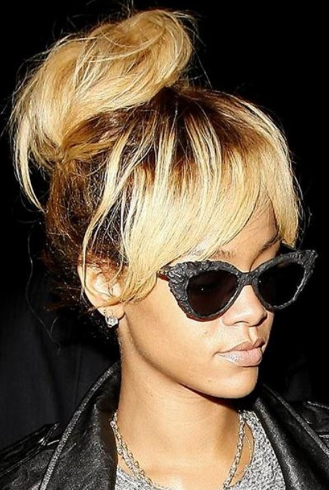 Rihanna Hairstyles: Classy Loose Bun