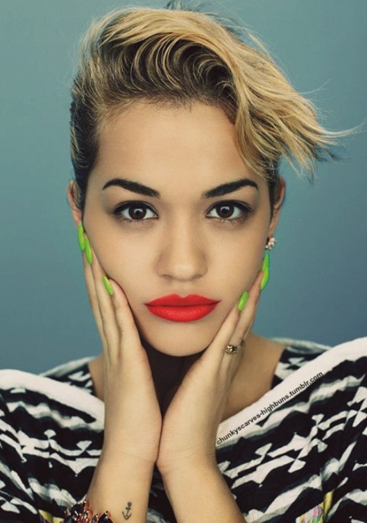 Rita Ora's Short Hairstyles: Short Haircut with Side Bangs