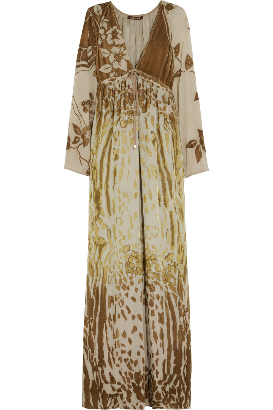 Roberto Cavalli taupe, mushroom and gold dress