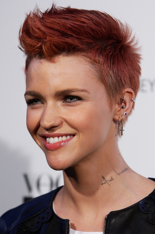 Ruby Rose Red Pompadour Hairstyle for Short Hair