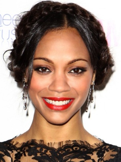 Zoe Saldana Hairstyles: Glamorous Braided Updo