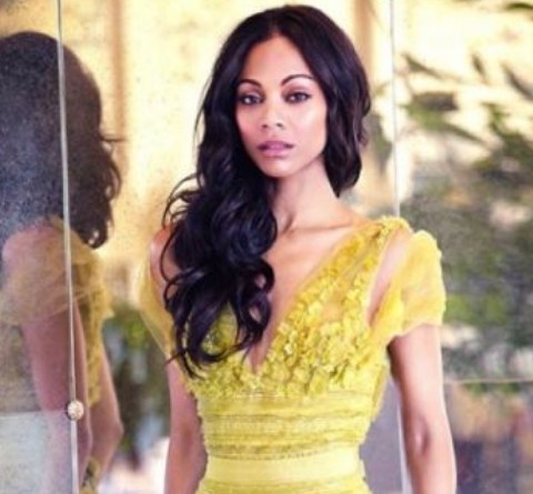 Zoe Saldana Hairstyles: Side-swept Voluminous Long Curls