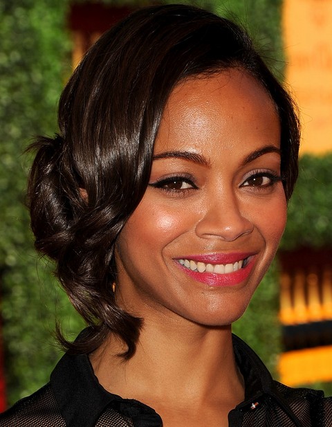 Zoe Saldana Hairstyles: Sweet Bobby Pinned Updo