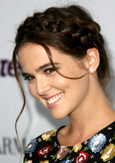 Zoey Deutch Long Hairstyles: Braided Updo Hairstyle for Prom 2014