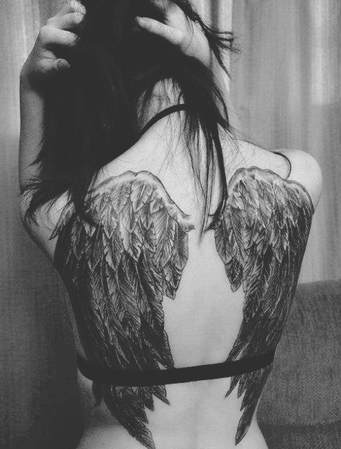 Angel Tattoos Designs for Women and Girls: Awesome Angel Wing Tattoo on Back