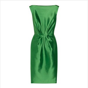 Badgley Mischka Gathered green satin dress