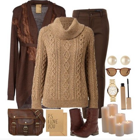 Beige and Brown Outfit, the classic cable knit sweater