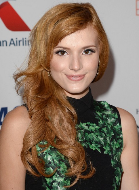 Bella Thorne Long Hairstyle: Heavy Curls with Side Part