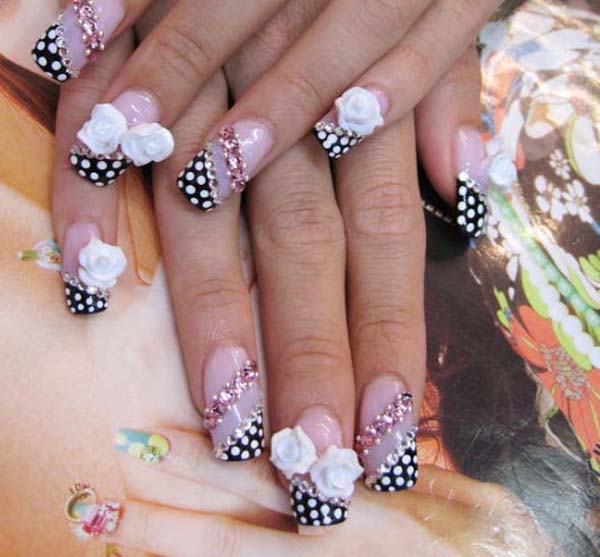 Black Polka Dots Acrylic Nail Designs