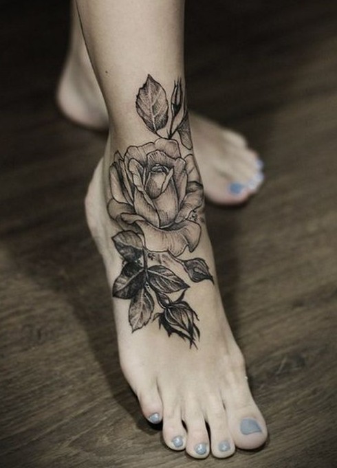 Black Rose tattoo on foot