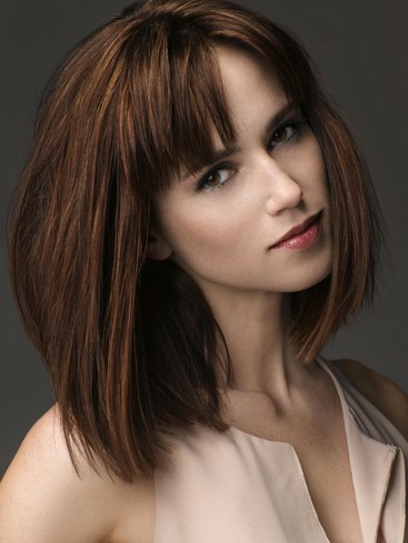 Blunt Bangs for Mid-length Long Bob Brown Hairstyle