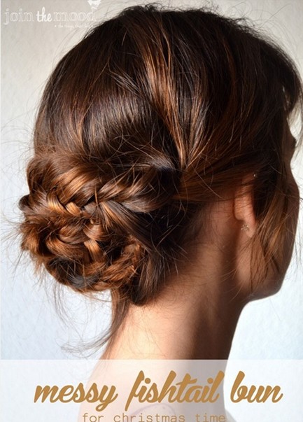 Braided Updo Hairstyles Tutorials: Messy Fishtail Bun