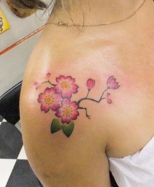 Cherry Tattoos Designs: Little cherry blossom tattoo on shoulder