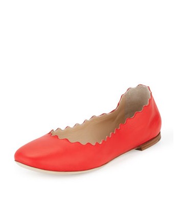 Chloe Scalloped Metallic Leather Ballerina Flat, Star Red