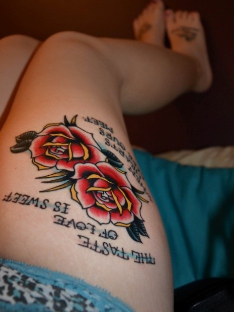 Cool Rose Tattoo on Thigh