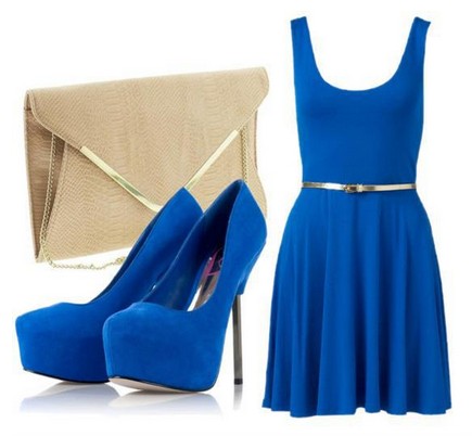 Daily Outfit Look,blue cocktail dress and pumps with pink hard case