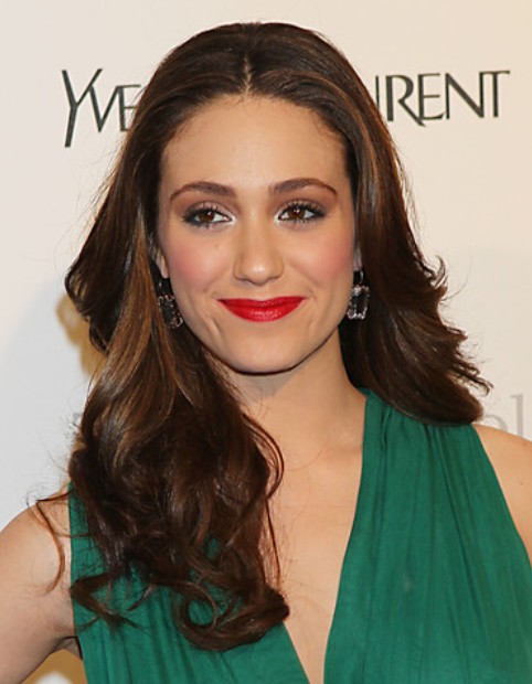 Emmy Rossum Long Hairstyle: Angled Side-swept Parting