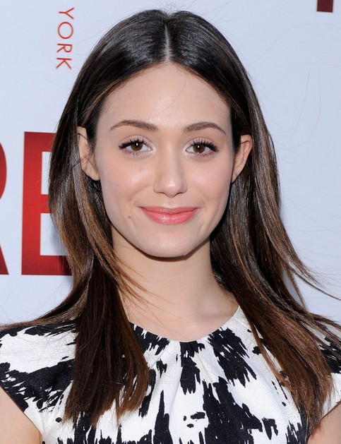Emmy Rossum Long Hairstyle: Straight Hair with Center Part