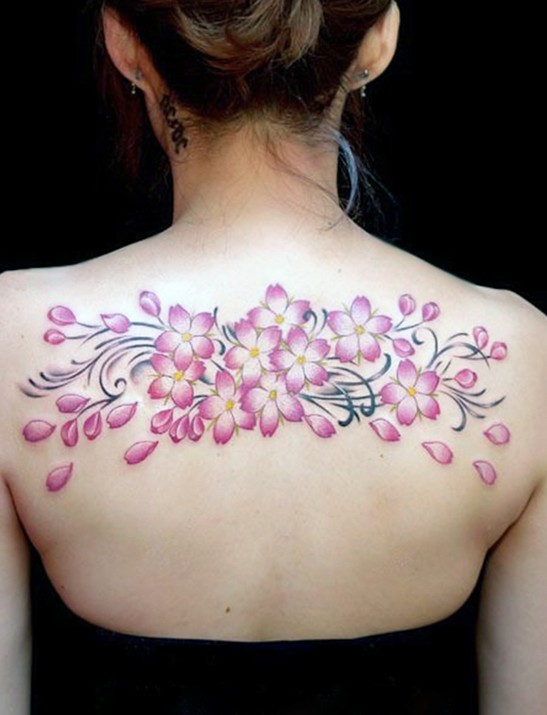 Flower Tattoos Designs for Girls: Cherry blossoms tattoo upper back