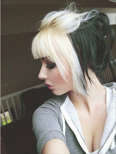 Half Colored Emo Hairstyles for Mid-length Straight Hair