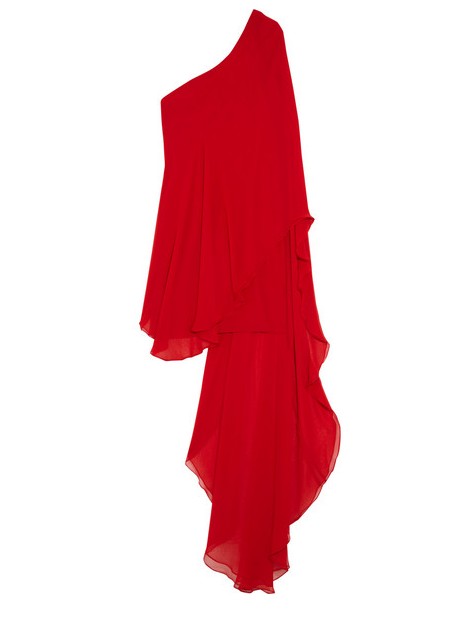Haney Amy one-shoulder silk-chiffon mini-dress, red, tulle