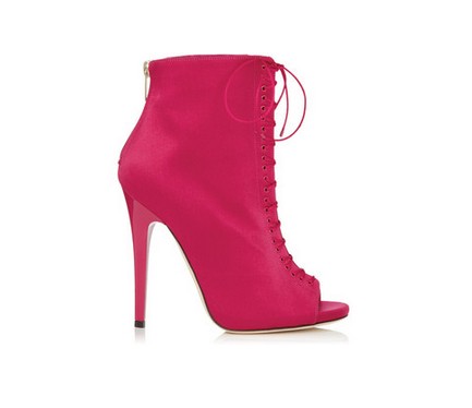 Jimmy Choo Voyage Raspberry Satin Peep Toe Booties