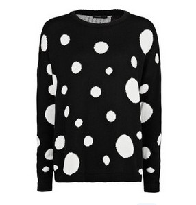 Maxi Polka-Dot Loose-Fit Sweater-Black and White Sweater