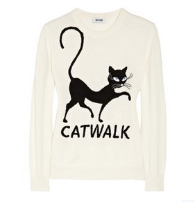 Moschino Cheap and Chic Embroidered cat-Black and White Sweater