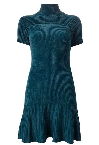 PINKO ribbed high neck dress, short sleeves, pleated hem