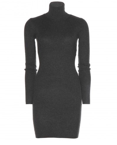 Ralph Lauren Ribbed-Knit Turtleneck Sweater Dress, Ribbed Knit, Grey