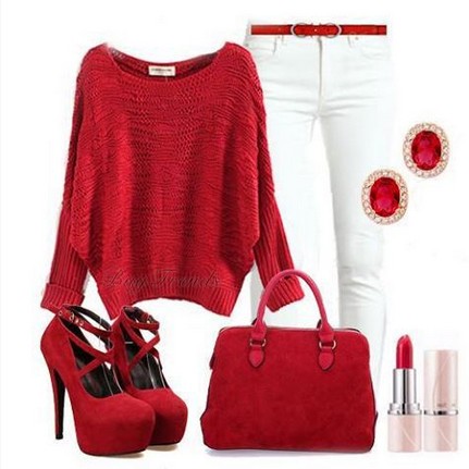Red Outfit, Red Sweater, Bag and Pumps