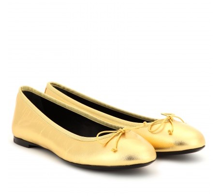 Saint Laurent DANCE METALLIC-LEATHER BALLERINAS Gold