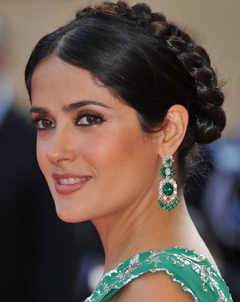 Salma Hayek Hairstyles: Elegant Braided Bun