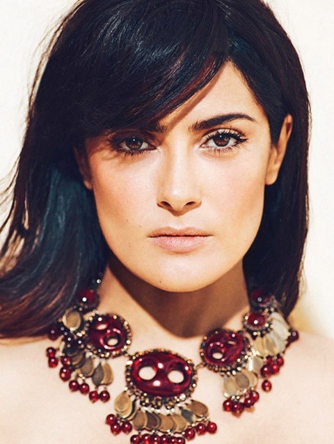 Salma Hayek Hairstyles: Straight Haircut with Bangs