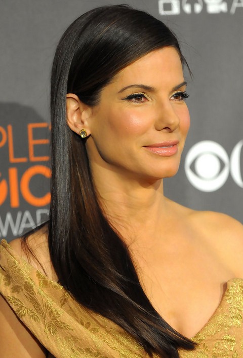 Sandra Bullock Long Hairstyle: Side Sweep