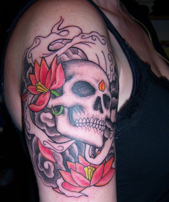 Skull Tattoo Designs for Women: Upper Arm Tattoos