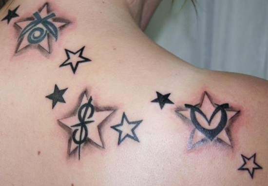 Star tattoo designs with swirls: Foot tattoos for girls