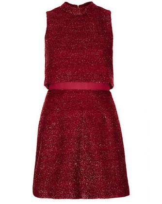 TOPSHOP 60's Fluff Crop Dress, Red,High Neck