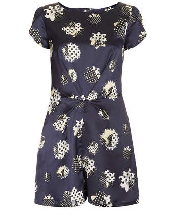 TOPSHOP Polka Daisy Playsuit, Navy Blue