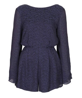 TOPSHOP Satin Animal Playsuit, Navy Blue