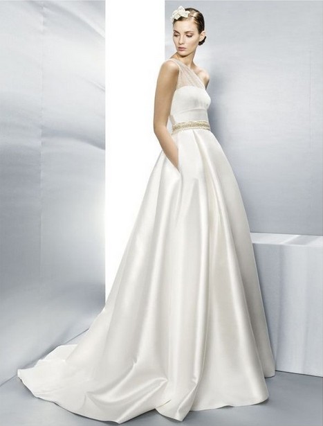 The Gorgeous Flared One-shoulder Satin Wedding Dresses