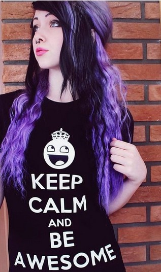 The Half Up Half Down Violet Colored Emo Hairstyle for Long Wavy Hair