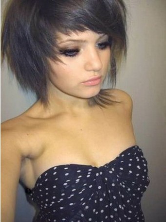 The Short Emo Hairstyle with Thick Blunt Bangs