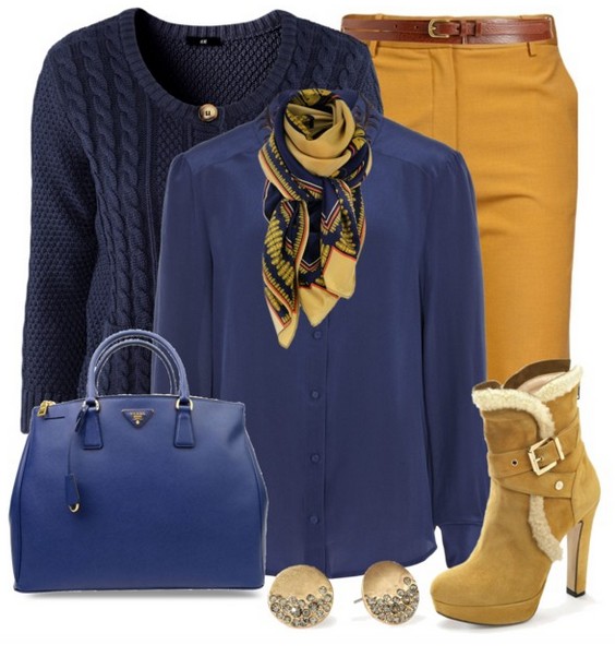 The Trendy Outfit Idea, blue crew neck sweater and blouse