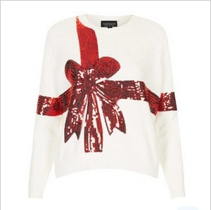 Topshop 'Present' Sequin Ribbon Embellished Sweater